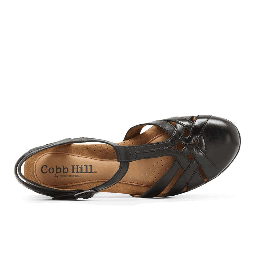 Rockport Womens Sandals Black - Cobb Hill Aubrey T-Strap - UK 062-BYXVJK